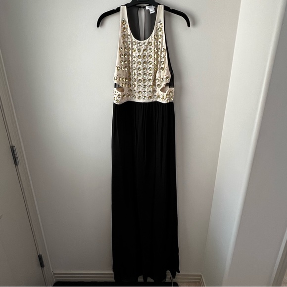 DVF Gidget Crystal Stud Long Dress - BLACK & CREAM - Picture 2 of 16